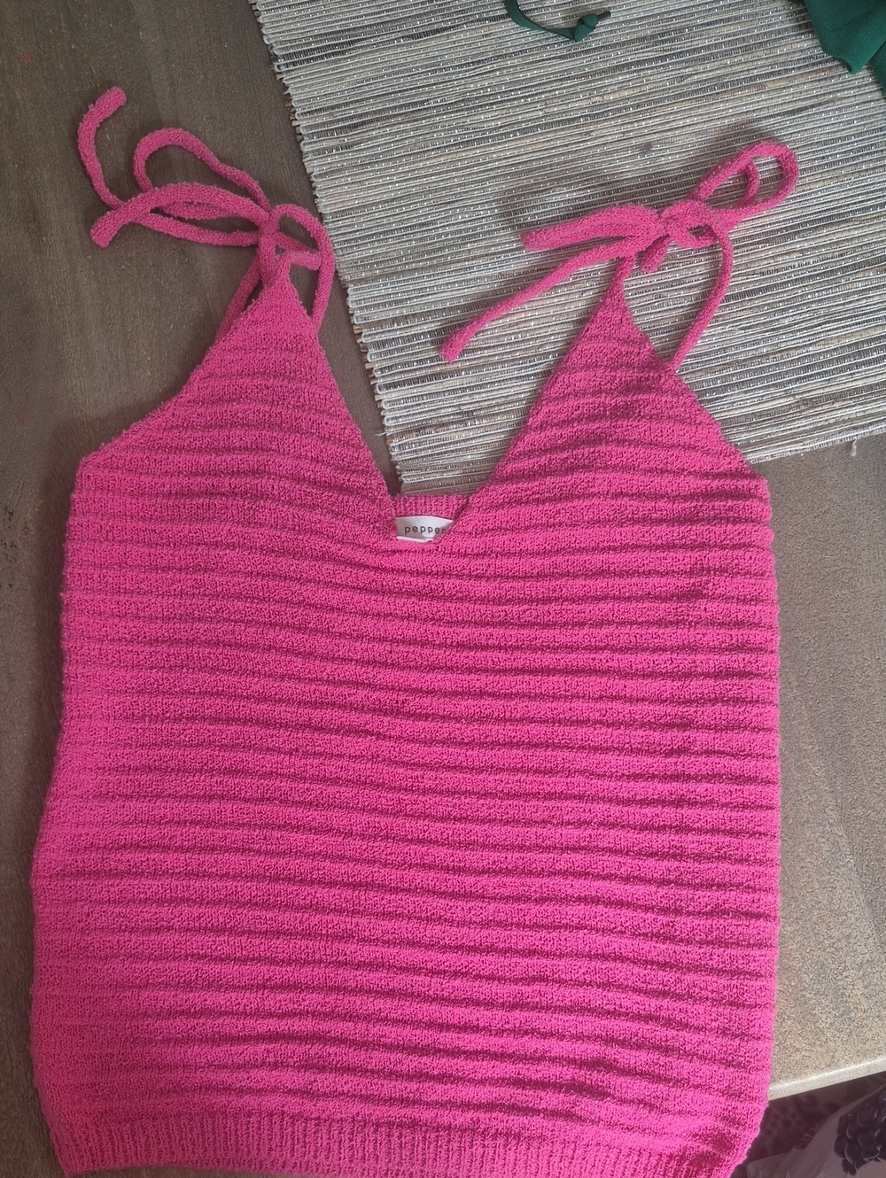 Blu Pepper Hot Pink Ribbed Tie-Shoulder Knit Tank